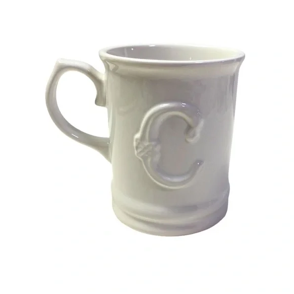 NWT Signature Monogram Embossed White Ceramic Mug - Picture 5 of 8